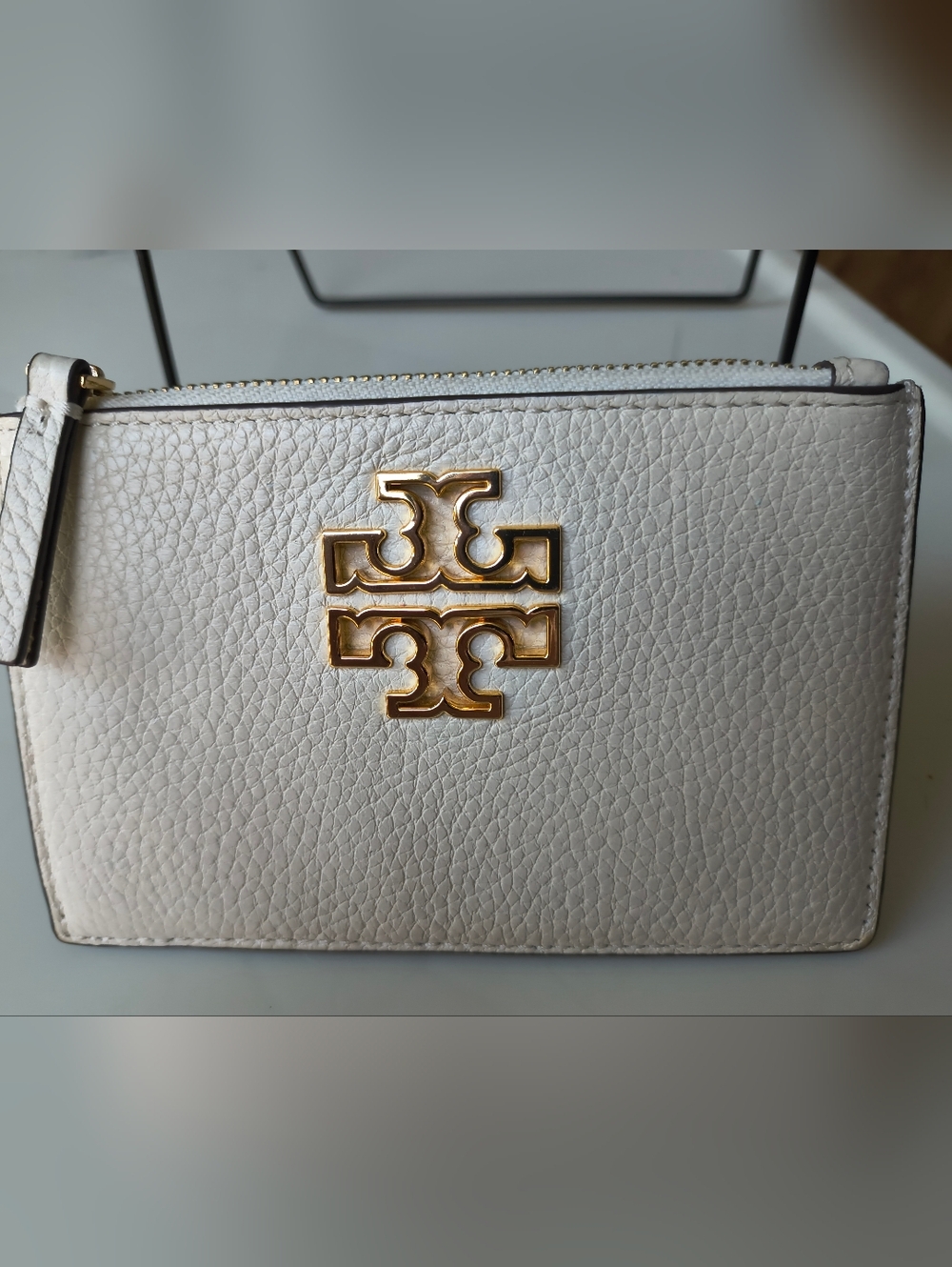 Tory Burch Cream Pebbled Leather Card Holder/Pouch/Wallet